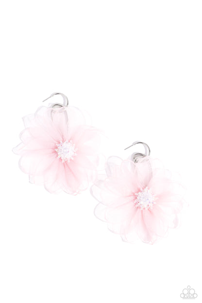 Paparazzi Accessories-Cosmopolitan Chiffon Pink Petal Hoop Earrings