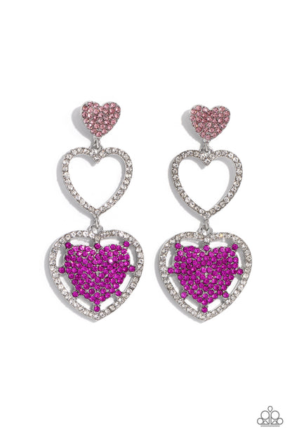 Paparazzi Accessories-Couples Celebration Pink Trio Lure Heart Earrings