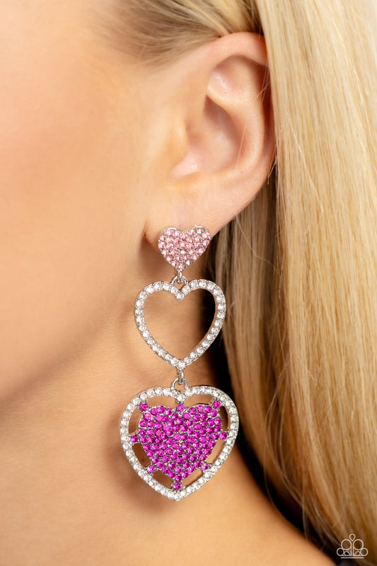 Paparazzi Accessories-Couples Celebration Pink Trio Lure Heart Earrings