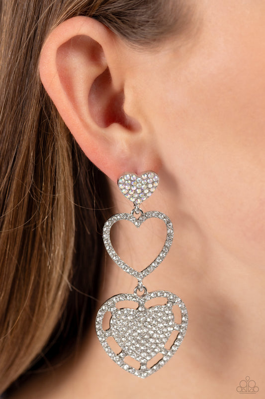 Paparazzi Accessories-Couples Celebration White Layered Heart Earrings