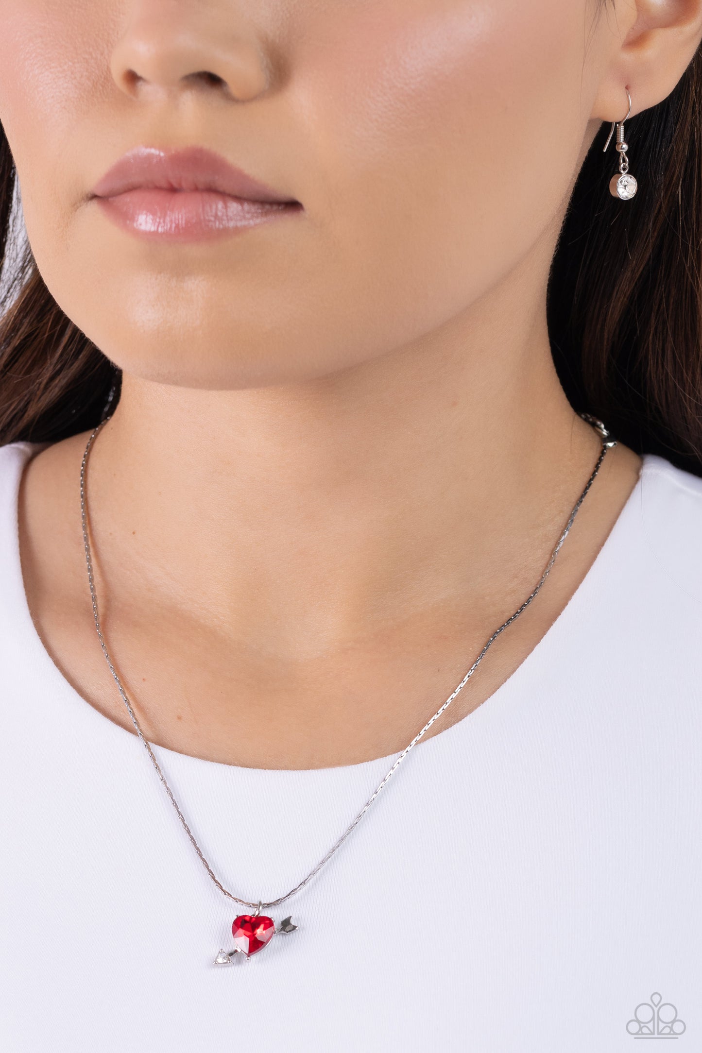 Paparazzi Accessories-Courting Cupid Red Heart Charm Necklace Set