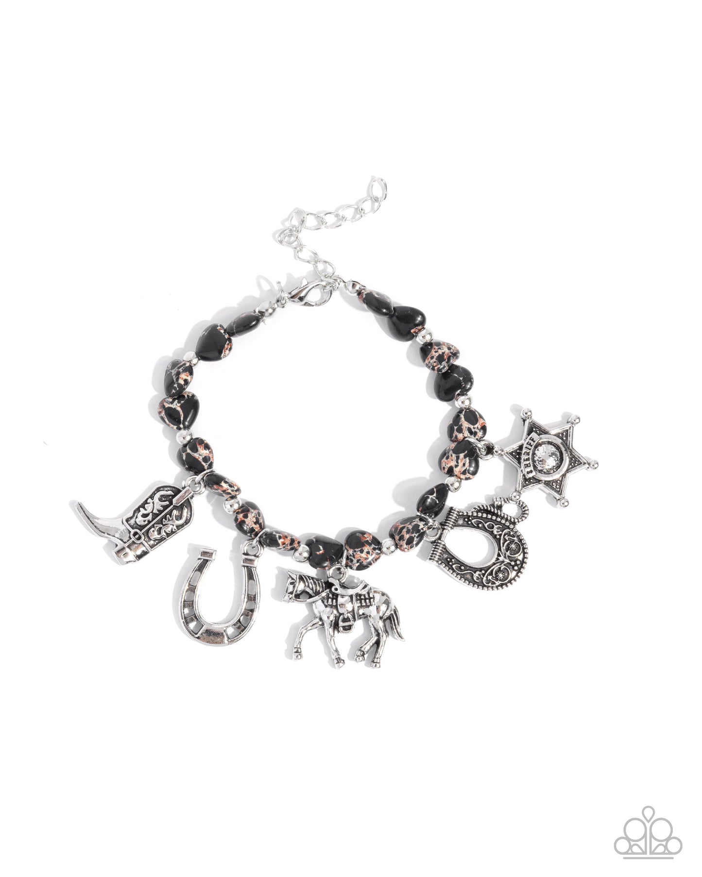 Paparazzi Accessories-Cowboy Chorus Black Marbled Western Charm Bracelet