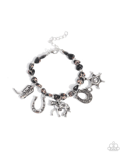 Paparazzi Accessories-Cowboy Chorus Black Marbled Western Charm Bracelet