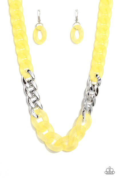 Paparazzi Accessories-Curb Your Enthusiasm Yellow Acrylic Necklace Set