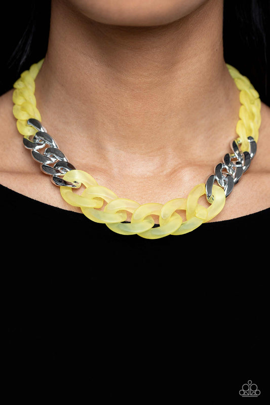 Paparazzi Accessories-Curb Your Enthusiasm Yellow Acrylic Necklace Set