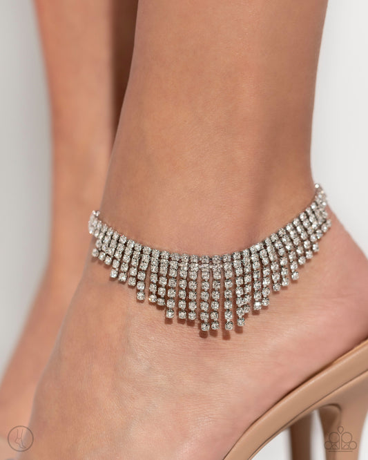 Paparazzi Accessories-Curtain Confidence White Rhinestone Chain Anklets