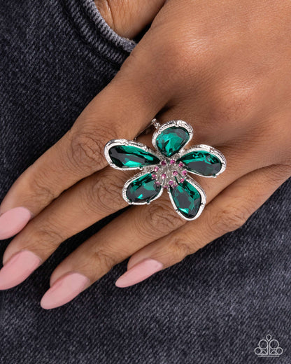 Paparazzi Accessories-Daily Drama Green Emerald Abstract Petal Ring