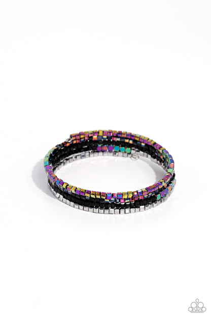 Paparazzi Accessories-Dainty Dancer Black Metallic Oil Spill Bracelet