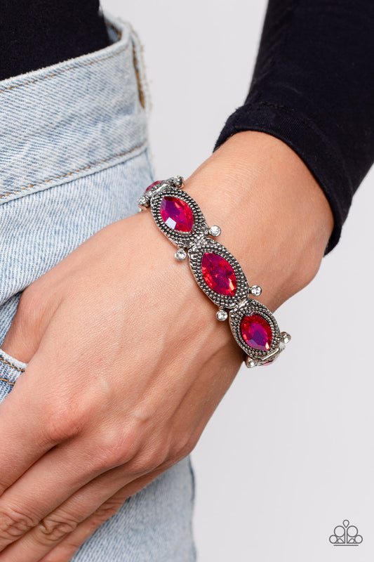 Paparazzi Accessories-Dancing Diva Pink Glittery Marquise Bracelet