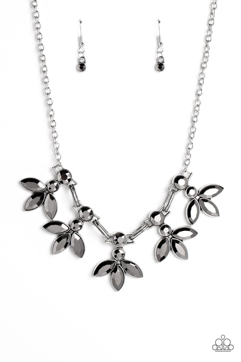 Paparazzi Accessories-Dauntlessly Debonair Floral Hematite Necklace Set