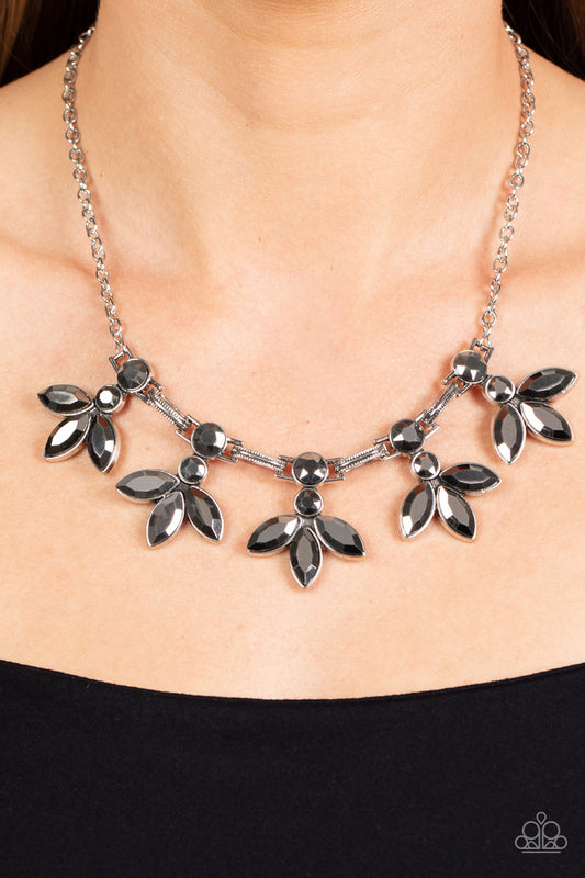 Paparazzi Accessories-Dauntlessly Debonair Floral Hematite Necklace Set
