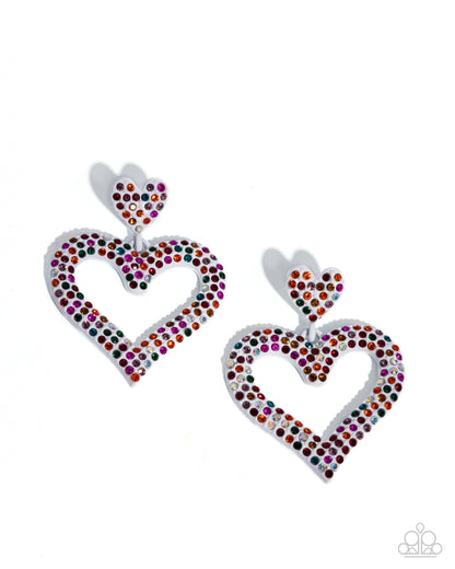 Paparazzi Accessories-Dazzling Deed Multi Rhinestone Heart Earrings