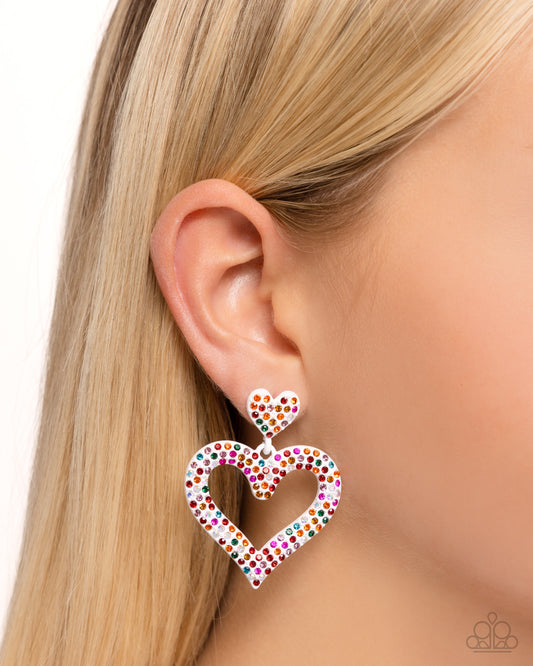 Paparazzi Accessories-Dazzling Deed Multi Rhinestone Heart Earrings