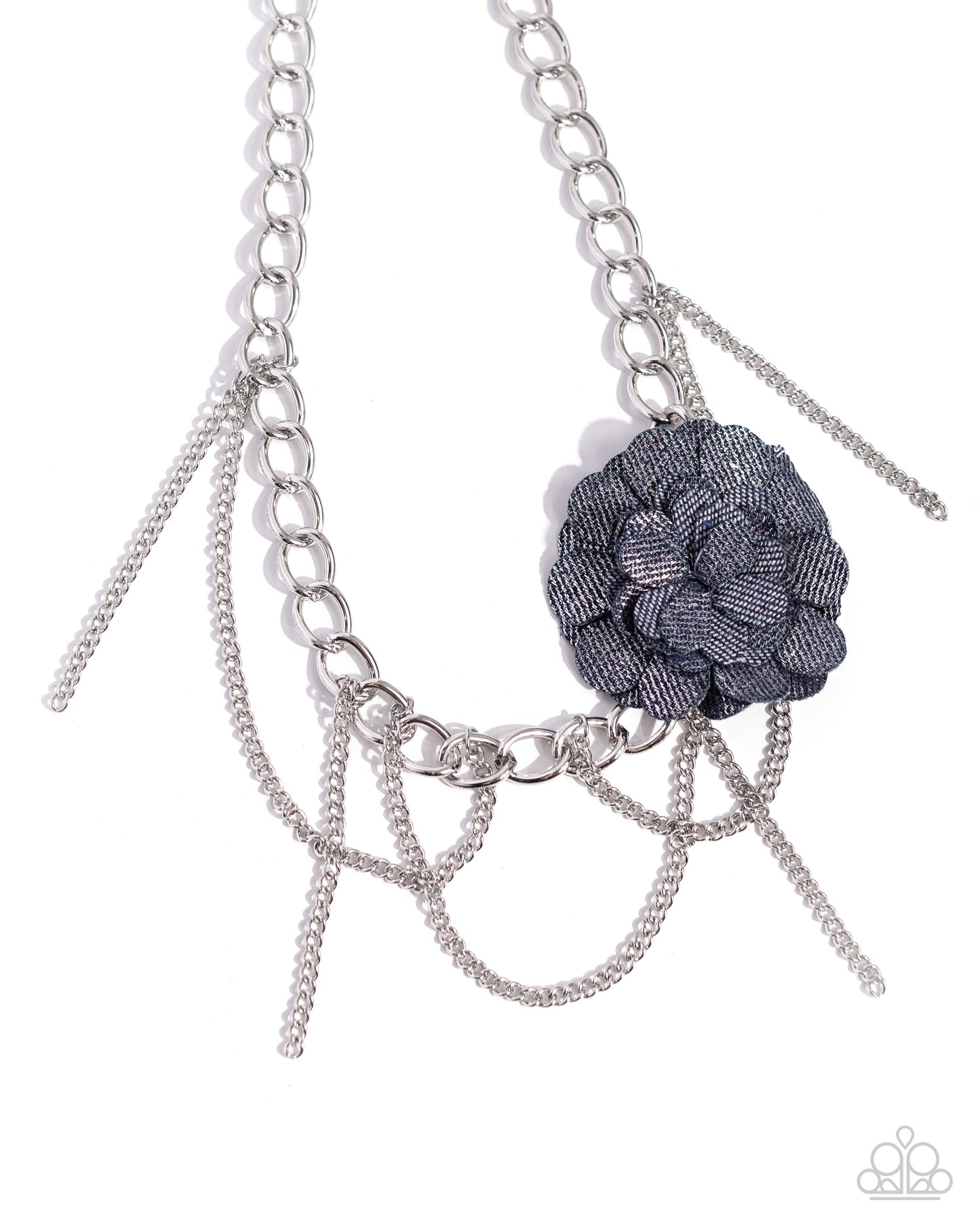 Paparazzi Accessories-Deconstructed Denim Blue Petal Silver Necklace Set
