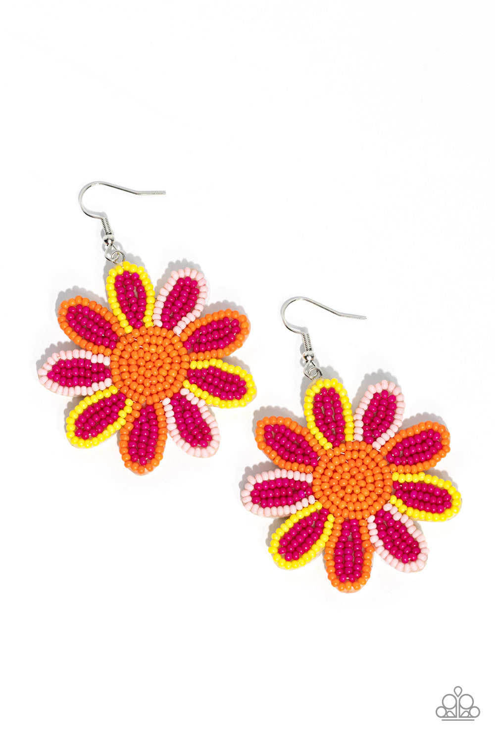 Paparazzi Accessories-Decorated Daisies Pink Seed Bead Petals Earrings