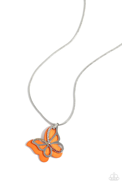 Paparazzi Accessories-Detailed Dance Orange Butterfly Necklace Set