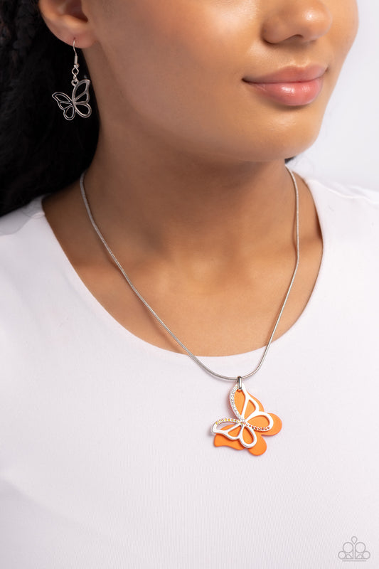 Paparazzi Accessories-Detailed Dance Orange Butterfly Necklace Set