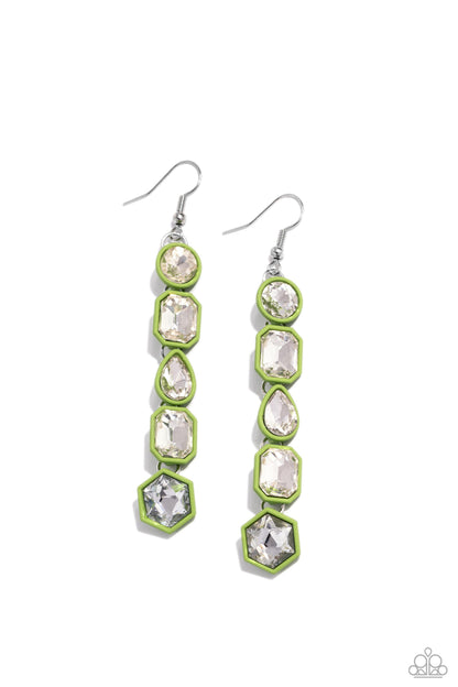 Paparazzi Accessories-Developing Dignity Green Hexagonal Earrings