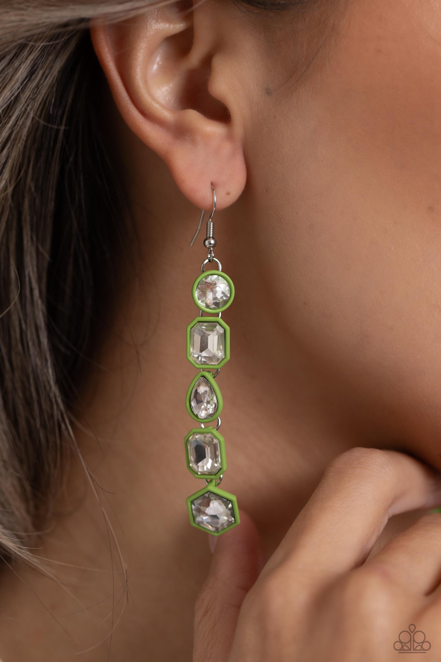 Paparazzi Accessories-Developing Dignity Green Hexagonal Earrings