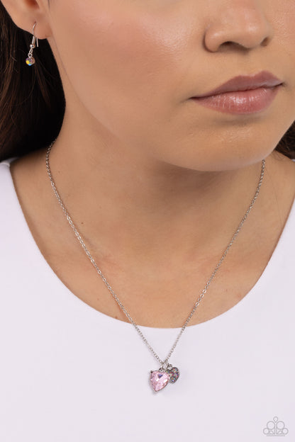 Paparazzi Accessories-Devoted Delicacy Pink Dainty Heart Necklace Set