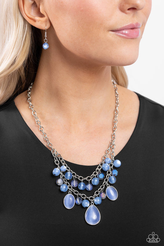 Paparazzi Accessories-Dewy Disposition Blue Cat's Eye Stone Necklace Set