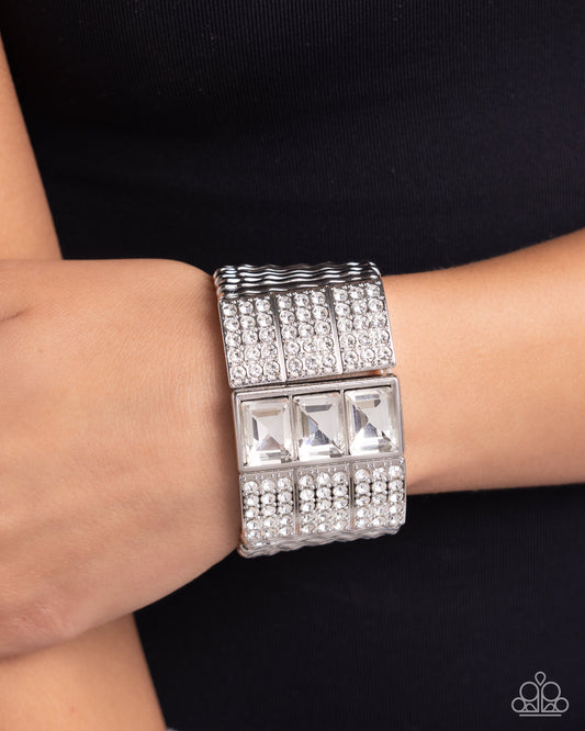 Paparazzi Accessories-Dramatic Diva White Rhinestone Stacked Bracelet