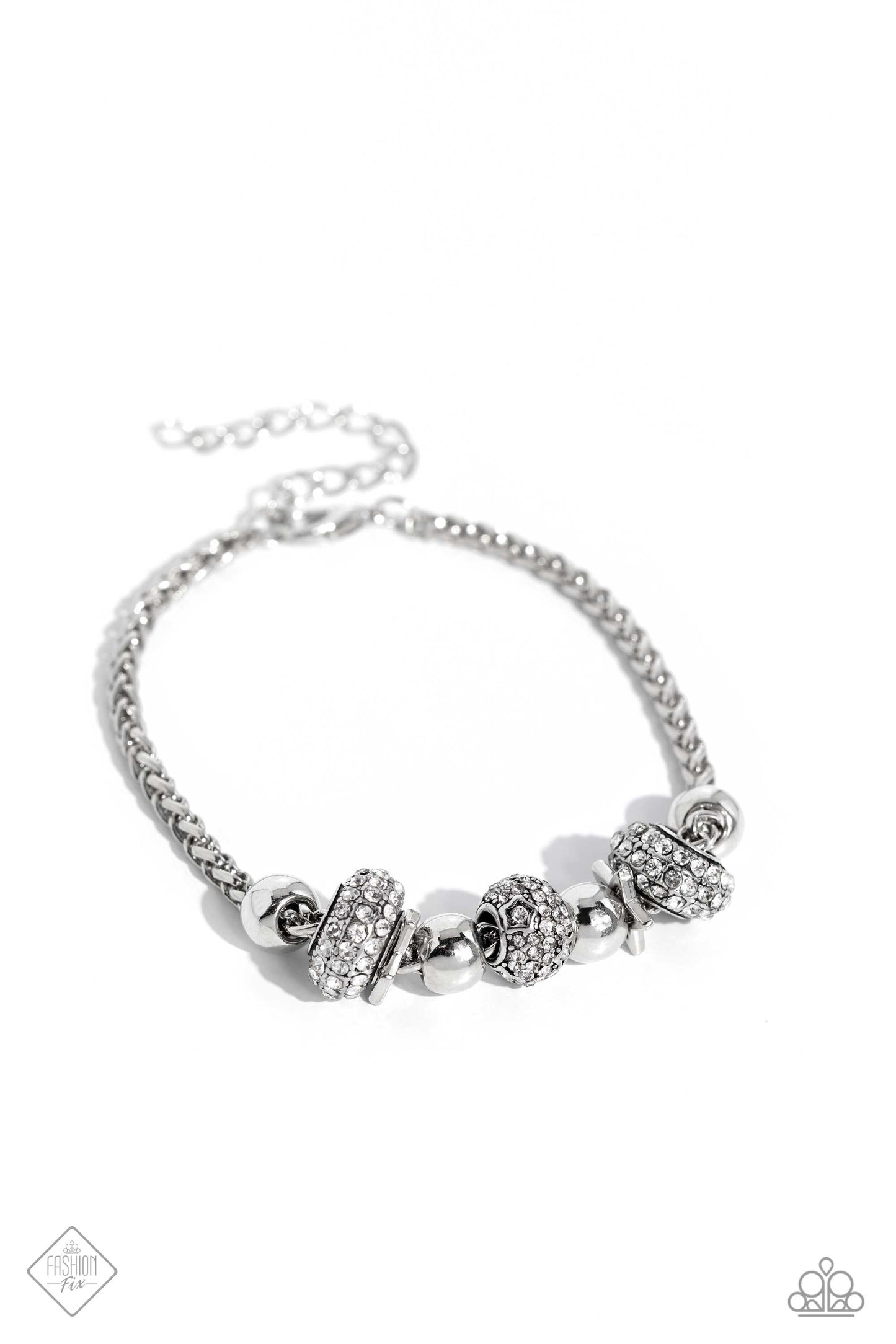 Paparazzi Accessories-Draped Dedication White Sparkling Bead Bracelet