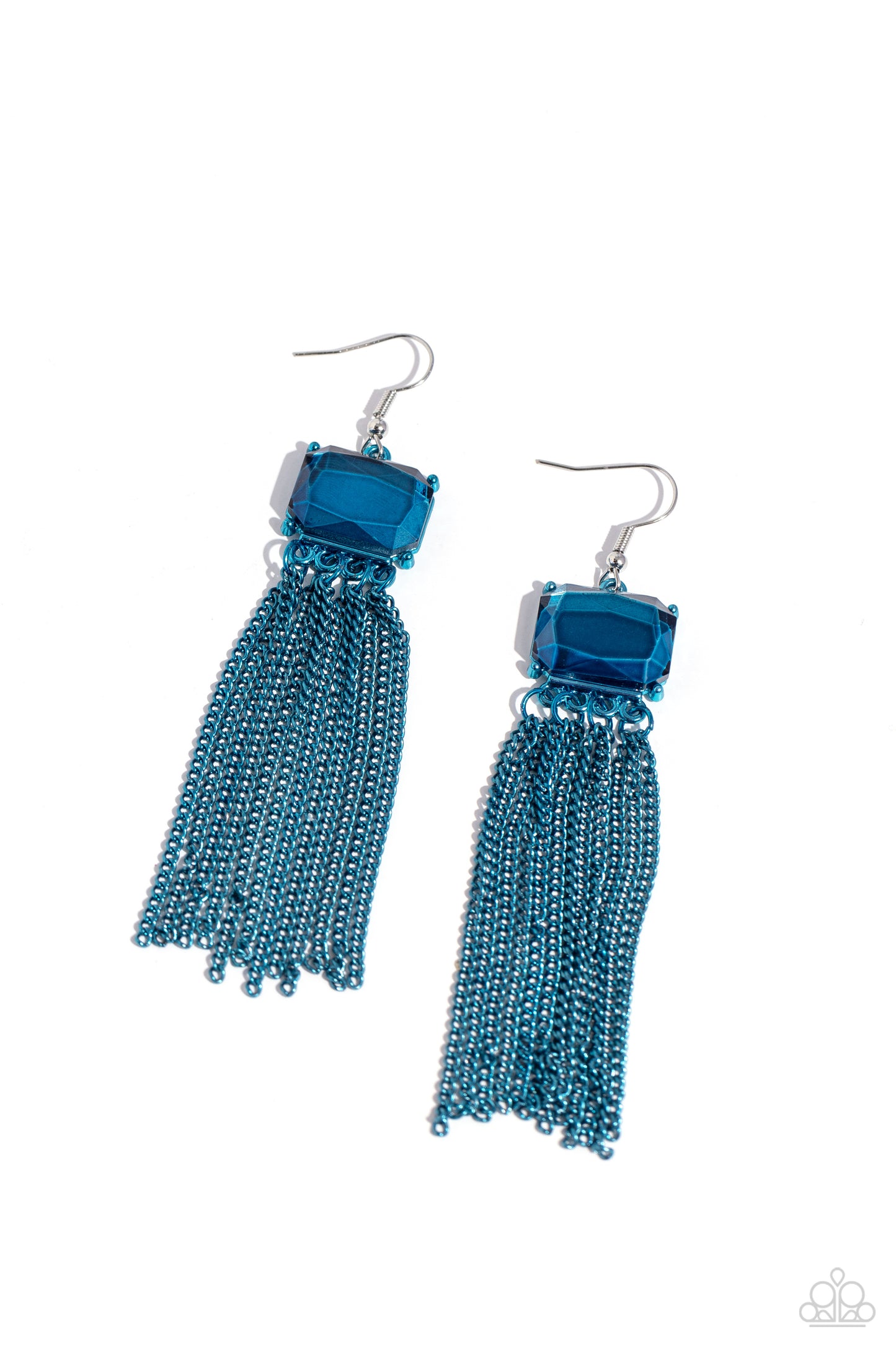 Paparazzi Accessories-Dreaming Of TASSELS Blue Emerald Cut Earrings