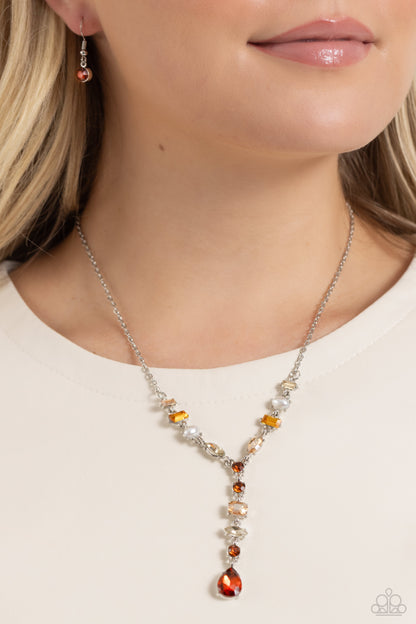 Paparazzi Accessories-Dreamy Dowry Brown Glassy Teardrop Necklace Set