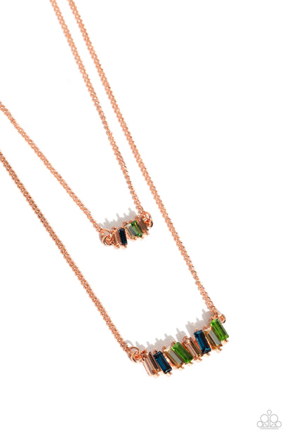 Paparazzi Accessories-Easygoing Emeralds Copper Emerald Gems Necklace Set