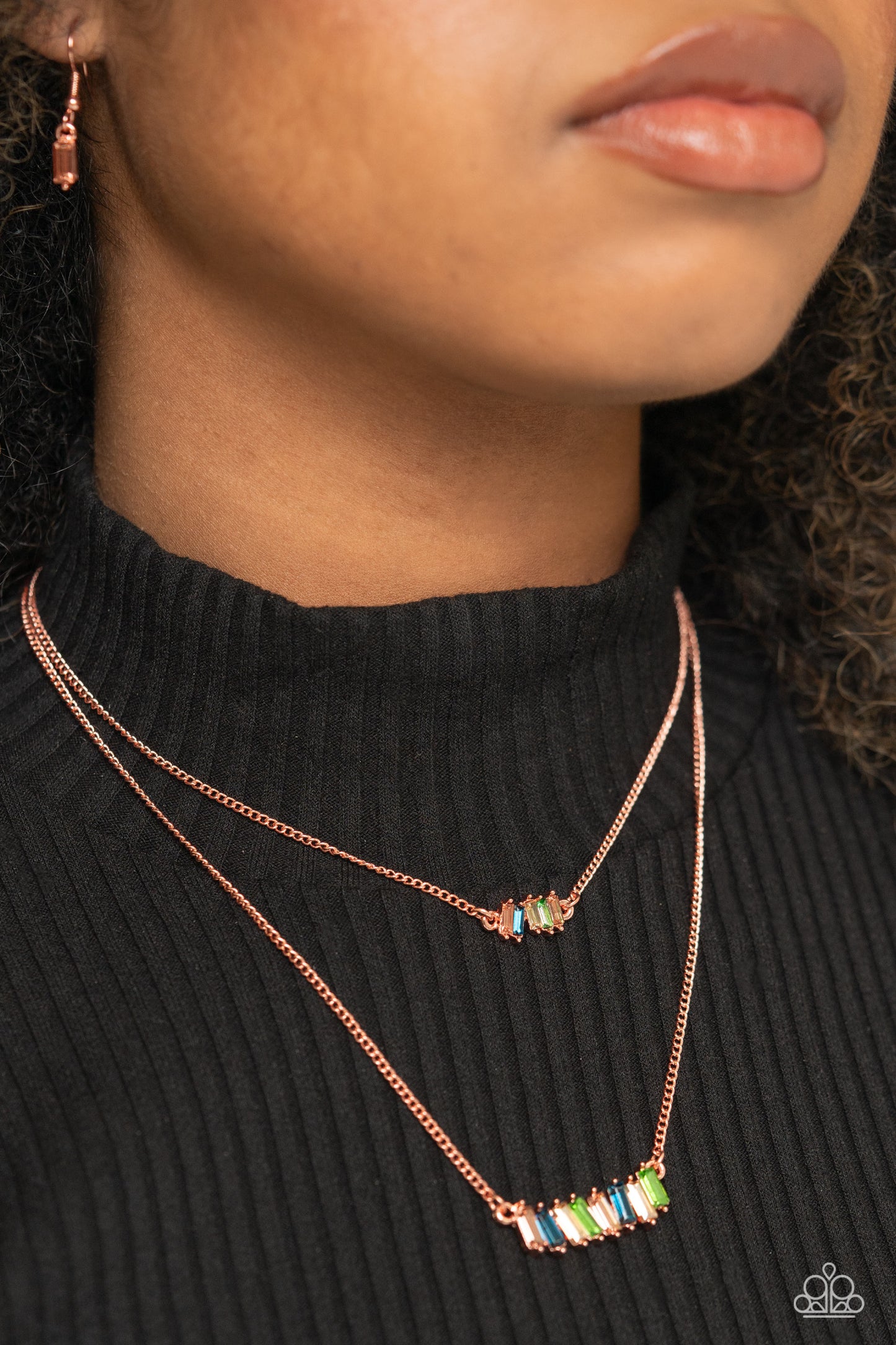 Paparazzi Accessories-Easygoing Emeralds Copper Emerald Gems Necklace Set