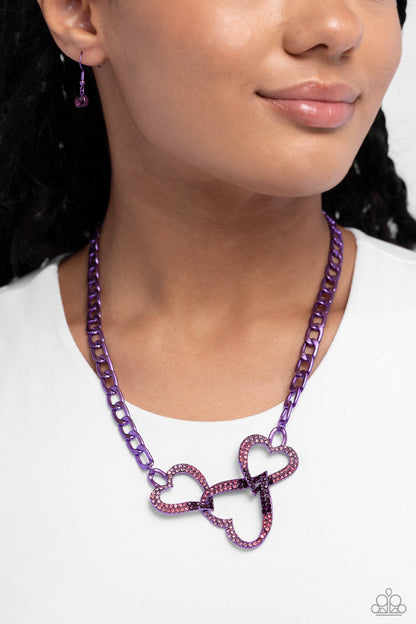 Paparazzi Accessories-Eclectically Enamored Purple Heart Necklace Set