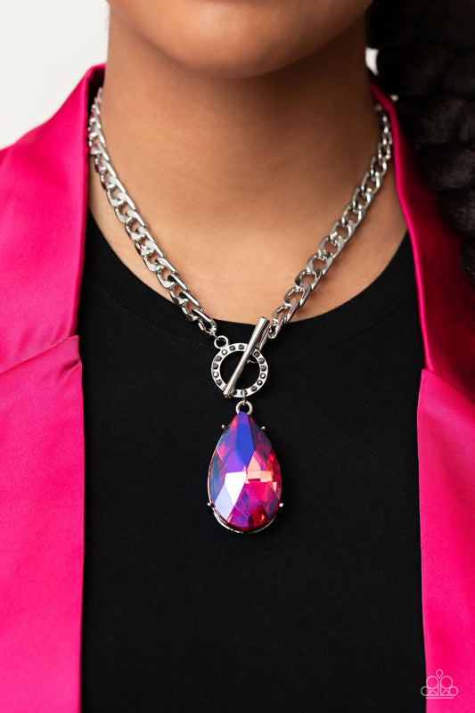 Paparazzi Accessories-Edgy Exaggeration Pink Teardrop LOTP Necklace Set