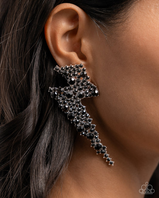 Paparazzi Accessories-Electric Effulgence Black Rhinestone Earrings