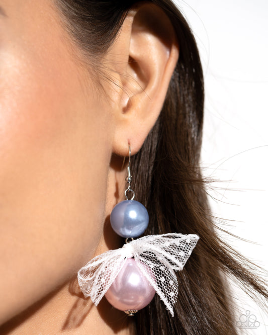 Paparazzi Accessories-Elegance Ease Multi Pearl Chiffon Ribbon Earrings