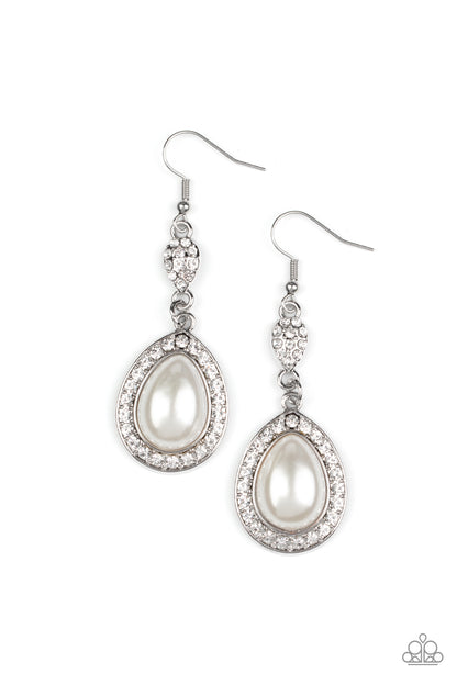 Paparazzi Accessories-Elite Elegance White Pearly Teardrop Earrings