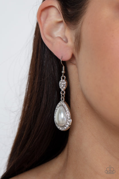 Paparazzi Accessories-Elite Elegance White Pearly Teardrop Earrings