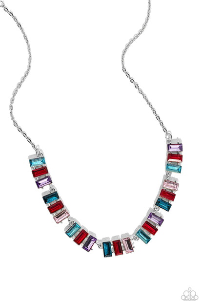 Paparazzi Accessories-Elite Emeralds Multi Red Emerald Cut Necklace Set