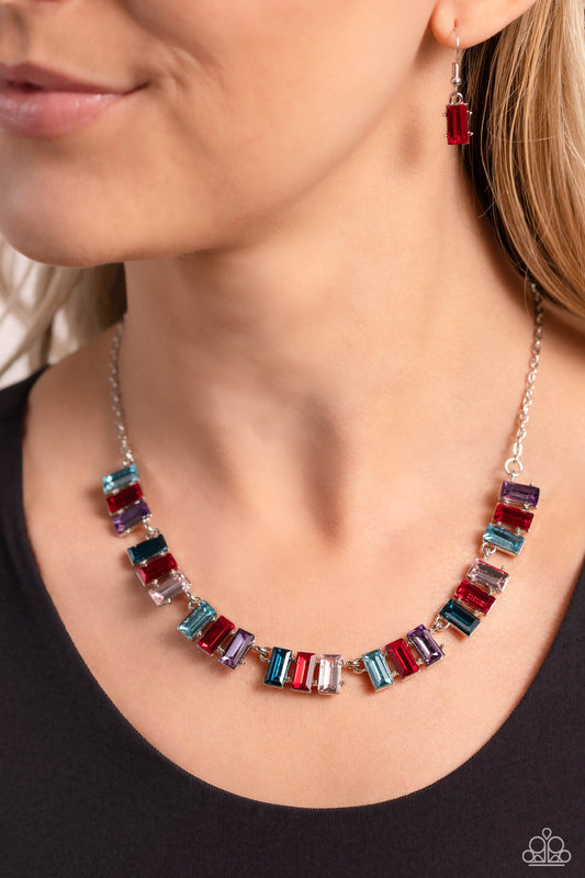 Paparazzi Accessories-Elite Emeralds Multi Red Emerald Cut Necklace Set