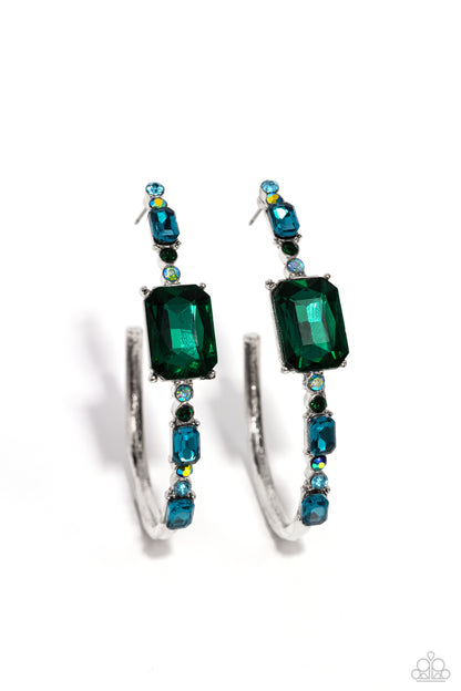 Paparazzi Accessories-Elite Ensemble Green Emerald Hoop Earrings