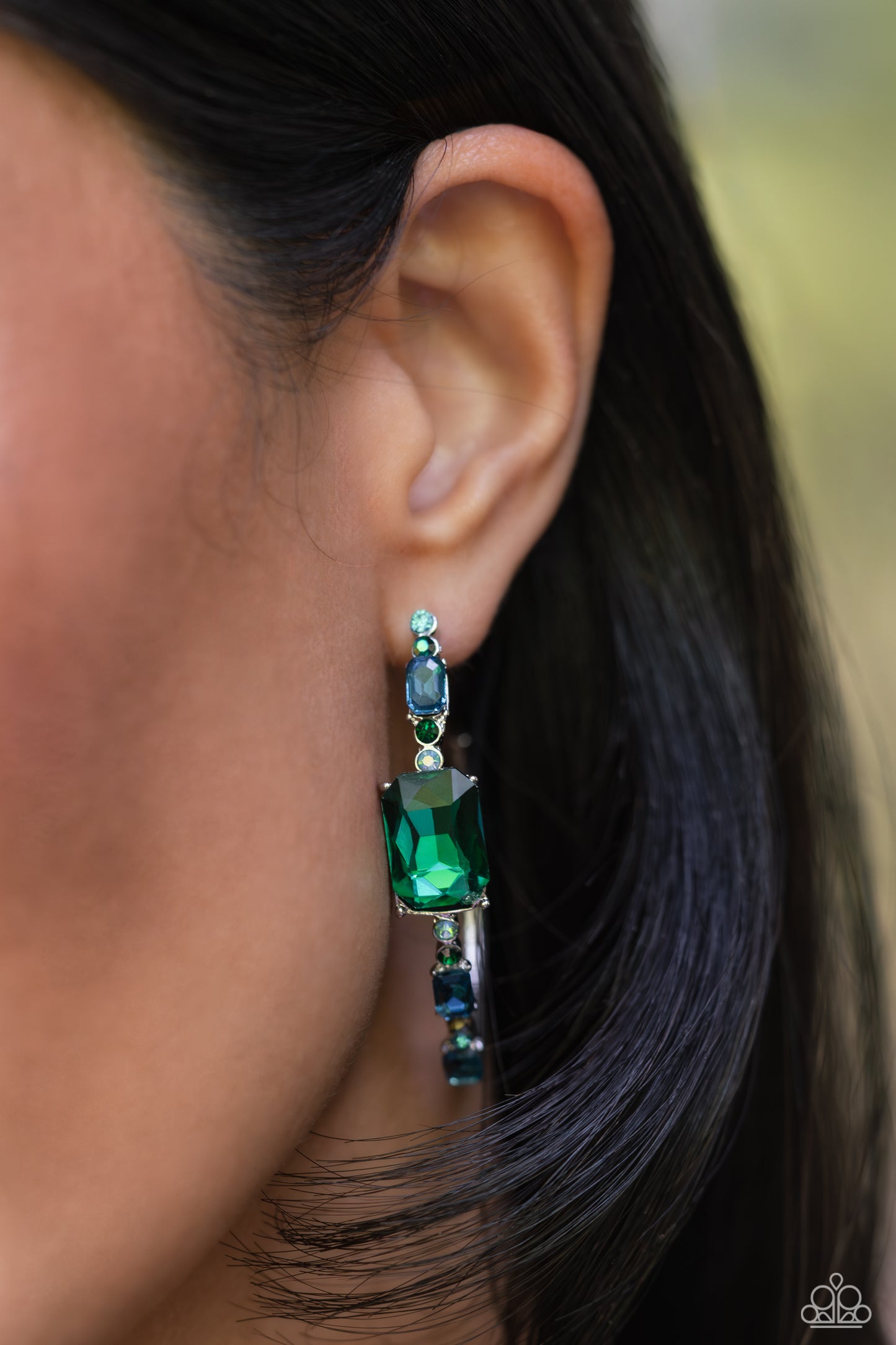 Paparazzi Accessories-Elite Ensemble Green Emerald Hoop Earrings