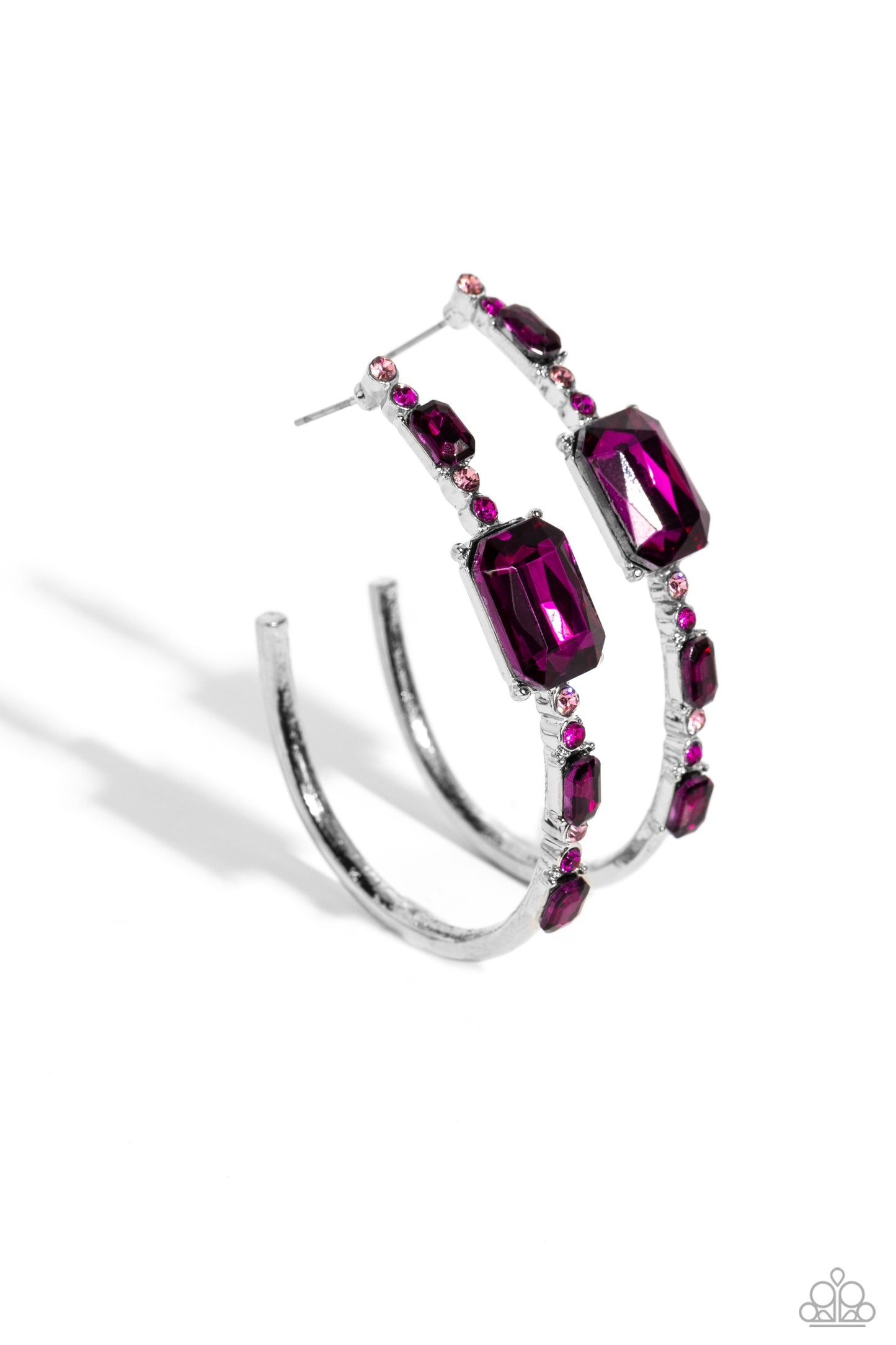 Paparazzi Accessories-Elite Ensemble Pink Emerald Oblong Hoop Earrings