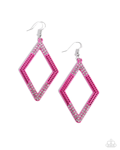 Paparazzi Accessories-Eloquently Edgy Pink Diamond Frame Earrings