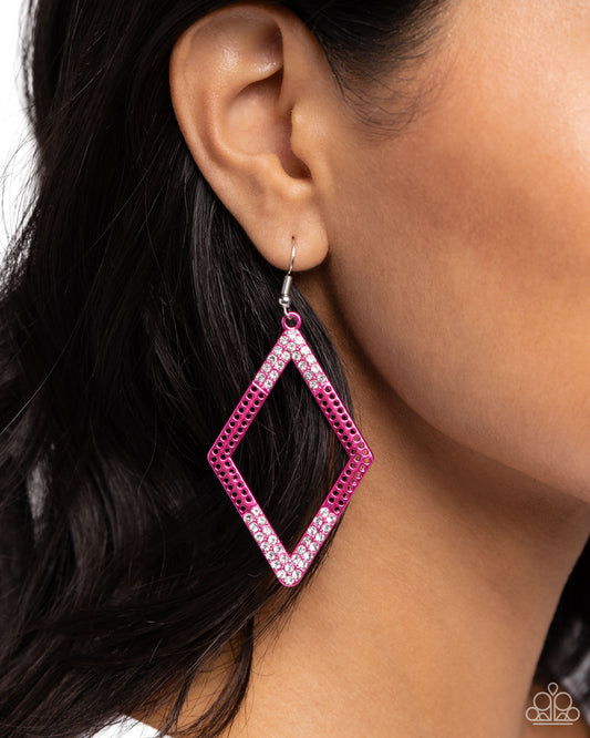 Paparazzi Accessories-Eloquently Edgy Pink Diamond Frame Earrings