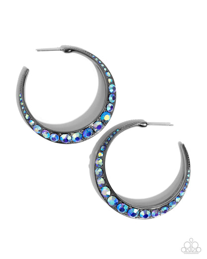 Paparazzi Accessories-Embedded Edge Blue Iridescent Hoop Earrings