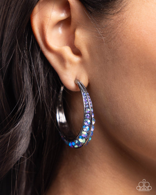 Paparazzi Accessories-Embedded Edge Blue Iridescent Hoop Earrings