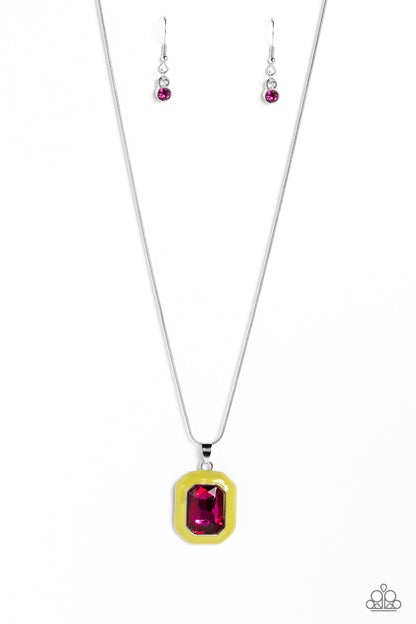 Paparazzi Accessories-Emerald Energy Multi Fuchsia Emerald Necklace Set