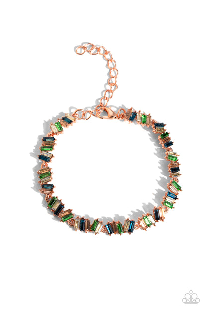 Paparazzi Accessories-Emerald Ensemble Copper Emerald Gem Bracelet