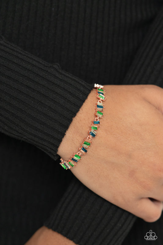 Paparazzi Accessories-Emerald Ensemble Copper Emerald Gem Bracelet