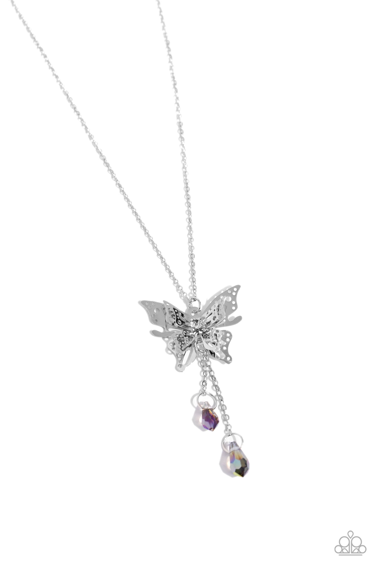 Paparazzi Accessories-Enchanted Wings Silver Butterfly Necklace Set